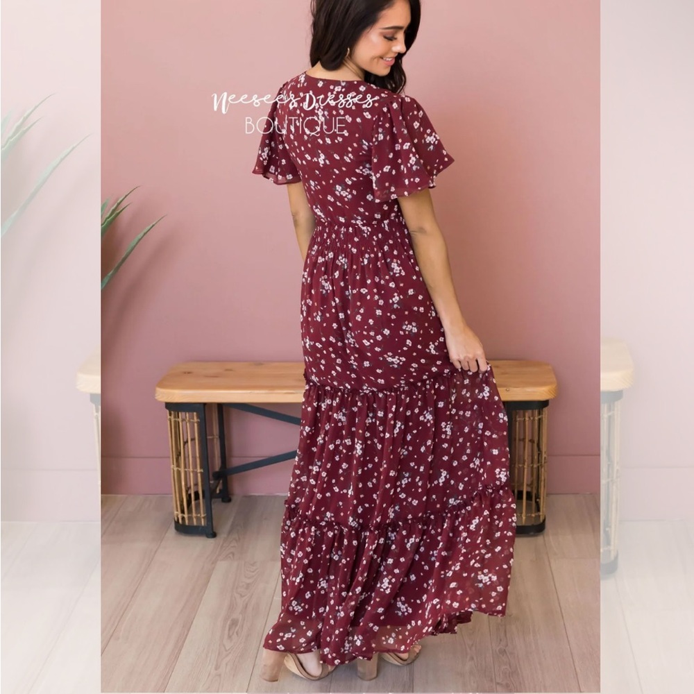 Mikarose Burgundy Floral Maxi Dress - Picture 2 of 6